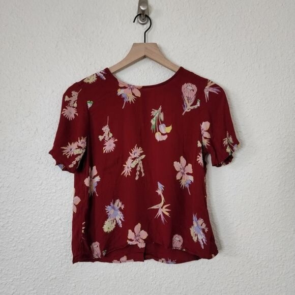 Madewell Bird of Paradise Button Back Blouse Deep Crimson Size XS - Picture 1 of 5